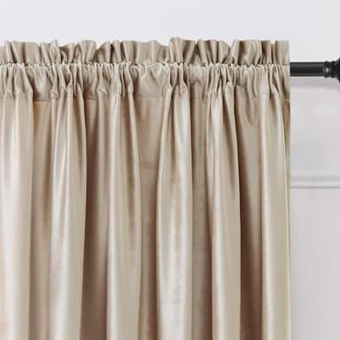 PRIMROSE Velvet Curtains 120 inches for Living Room Champagne Beige Rod Pocket Window Drapes Treatment Room Darkening Blackout Curtains for Bedroom Set of 2 Panels - Image 3