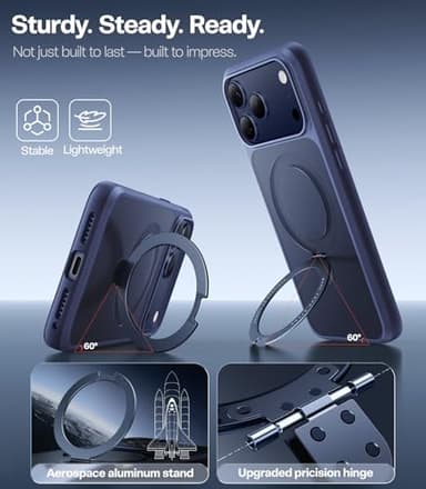 TORRAS Ostand Magnetic for iPhone 17 Pro Case, Fit for MagSafe, 3X Military Drop Protection, Camera Control, Slim Phone Case for iPhone 17 Pro with Kickstand, Translucent Matte Cover 6.3", Deep Blue - Image 9