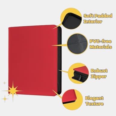 9-Pocket Toploader Binder, Clovecat Premium Card Book， Holds 252 Trading Card with 20 Removable Top-loader Sleeves，PU Card Holder Folders,Card Album for MTG, TCG, Yugioh, Game & Sports Cards(Red) - Image 7