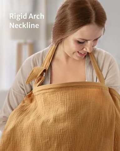 Blissful Diary Muslin Nursing Cover for Breastfeeding, Breathable Breastfeeding Cover up with Arch Neckline for Women, Nursing Apron (Retro Yellow) - Image 4