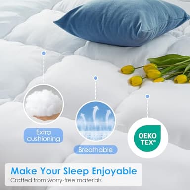 QUEEN ROSE Mattress Topper Queen, Extra Thick Pillow-Top Mattress Pad Bed Covers, Plush Soft Support, 3D Snow Down Alternative, Cooling Cloud-Like Sleep, Back Pain Relief - Image 4