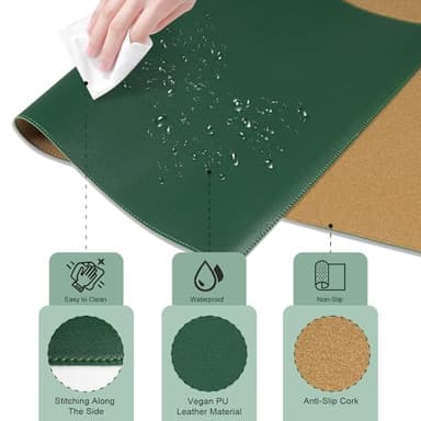 Large Desk Pad, 47.2'' x 23.6'', Office Desk Mat, Computer Mat for Desk, Leather Desk Pad Protector, Sewing Desk Blotter, Desktop Writing Pad for Office/Home/Decor Dark Green - Image 2
