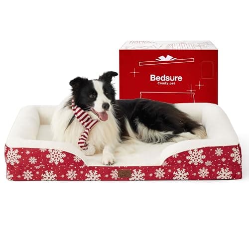 Bedsure Orthopedic Dog Beds Large Sized Dog - Washable Large Dog Cat Bed Waterproof, Comfort Dogs Couch Sofa with Washable Removable Cover, Pet Bed with Nonskid Bottom, Amber Noel-Red, 35" - Image 1