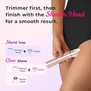 Bikini Trimmer for Women Pubic Hair: 2 in 1 Electric Razors for Women - Rechargeable Electric Shaver - IPX7 Waterproof Bikini Shaver for Travel & Shower Use in Summer (Rose Gold) - Image 5