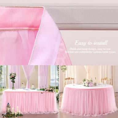 Suppromo 6ft Pink Tulle Table Skirt Baby Shower Tablecloth for Rectangle Tables or Round Tables Pink Ruffle Tutu Table Skirts Desk Skirt for Princess Girls Birthday Party Cake Dessert Decorations - Image 5