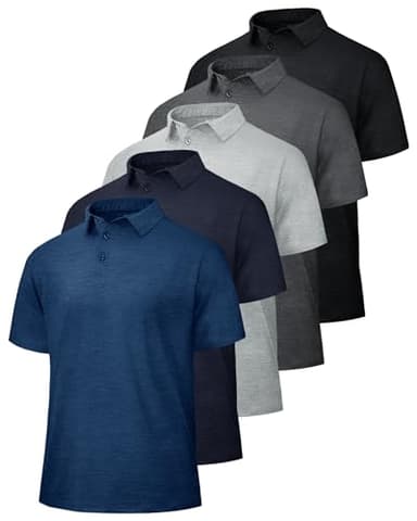BOOJO 5 Pack Polo Shirts for Men - Quick Dry Moisture Wicking Performance Short Sleeve Mens Golf Shirts for Work Athletic - Image 1