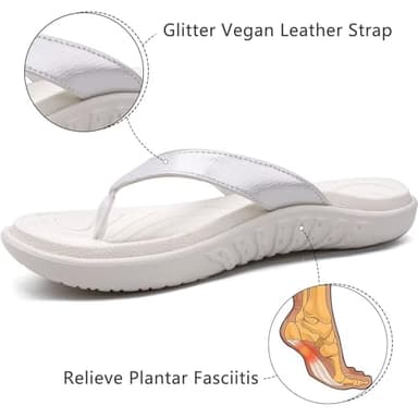 jiajiale Womens Orthopedic Flip Flops Ladies Athletic Yoga Memory Foam Cushioned Recovery Walking Thong Sandals Slip On Summer Beach Slippers Comfortable Plantar Fasciitis Arch Support White Size 5 - Image 5