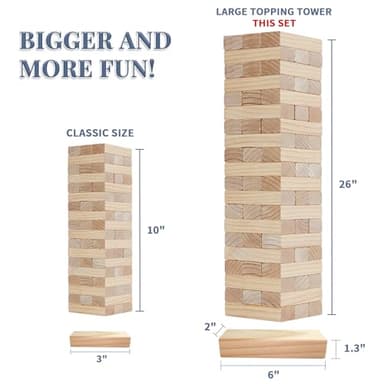 Megwoz Giant Tumble Tower Family Games for Kids and Adults 60 Blocks New Zealand Pine Wooden Blocks Stacking Up to 5 FT for Indoors Outdoors Yard Games for Family - Image 2