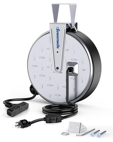 DEWENWILS 30 Ft Retractable Extension Cord Reel, Ceiling/Wall Mount 16/3 Gauge SJTW Power Cord with 3 Electrical Outlets Pigtail for Garage and Shop, 10 Amp Circuit Breaker, Metal Plate, UL Listed - Image 1