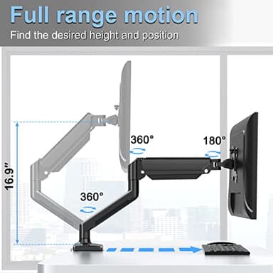 ErgoFocus Single Monitor Mount Arm Fits up to 32 Inch, Desk Mount Holds 4.4-19.8lbs Computer Screen, Full Motion Gas Spring Monitor Desk Mount, VESA Mount 75x75, 100x100 - Image 7