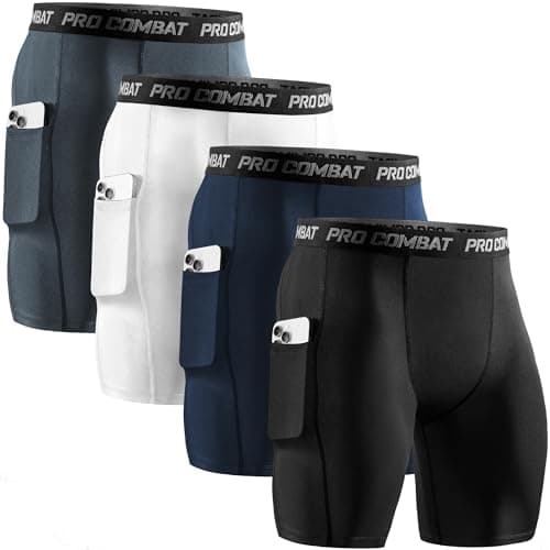 Niksa 4 Pack Compression Shorts Men with Pocket, Spandex Running Shorts Sport Athletic Workout Performance Underwear - Image 1