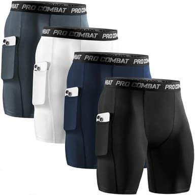 Niksa 4 Pack Compression Shorts Men with Pocket, Spandex Running Shorts Sport Athletic Workout Performance Underwear - Image 1