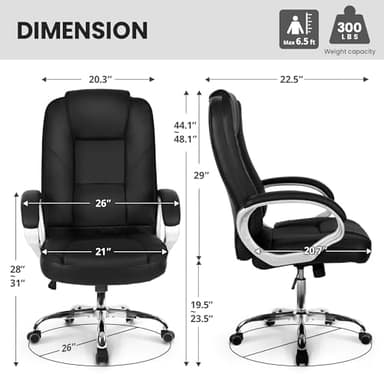 NEO CHAIR Office Desk Ergonomic Gaming Chair High Back Adjustable Computer Chair with Wheels and Lumbar Support Comfy Leather Executive Swivel (Jet Black) - Image 3