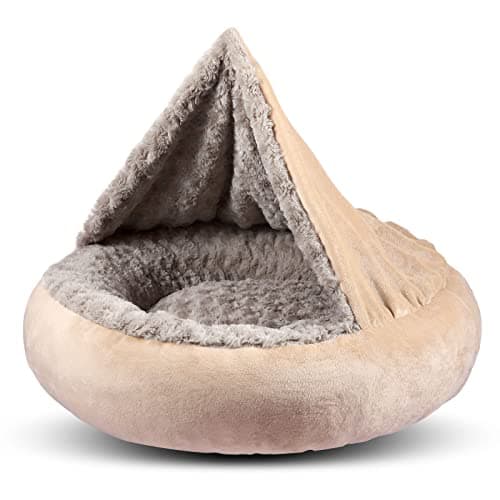 GASUR Small Dog & Cat Bed, 23'' Donut Pet Bed Mat with Hooded Blanket, Anti-Anxiety Burrow Cave Bed, Cozy Puppy Bed, Machine Washable, for Indoor Pets up to 20lbs - Image 1
