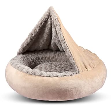 GASUR Small Dog & Cat Bed, 23'' Donut Pet Bed Mat with Hooded Blanket, Anti-Anxiety Burrow Cave Bed, Cozy Puppy Bed, Machine Washable, for Indoor Pets up to 20lbs - Image 1