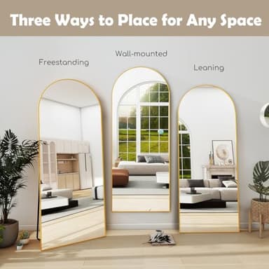 Prywot Arched Full Length Mirror, 70"x26" Free Standing Floor Mirror, Modern Full Body Mirrors with Stand, Wall Mirrors with Aluminum Alloy Frame for Bedroom,Living Room, Gold - Image 3