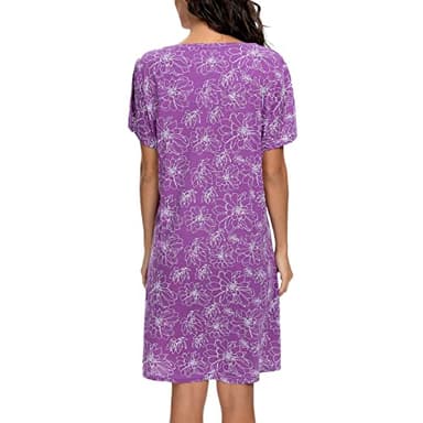 Tugege Women's Nightgown Short Sleeve Sleepshirts House Dress Sleepwear Casual Print Pajama (Purple, Large) - Image 2
