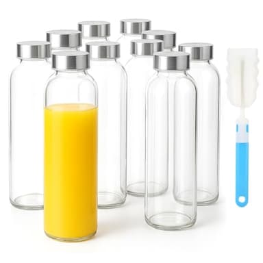 Sursip 24oz Glass Water Bottle Set of 10, Leak Proof Clear glass juice bottle for juicing, Reusable Drinking Bottles with Stainless Steel Lid, Beverage Storage Containers for Refrigerator-BPA Free - Image 1