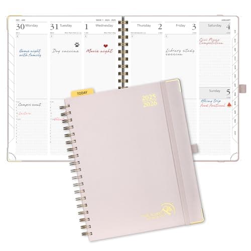 POPRUN Academic Planner 2025-2026 (July 2025-June 2026), Daily Weekly and Monthly Appointment Book (Wirebound Hard Cover - 10'' x 8'') with Hourly Time Slots, Tabs, 100 GSM - Light Pink - Image 1