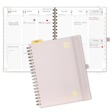 POPRUN Academic Planner 2025-2026 (July 2025-June 2026), Daily Weekly and Monthly Appointment Book (Wirebound Hard Cover - 10'' x 8'') with Hourly Time Slots, Tabs, 100 GSM - Light Pink - Image 1