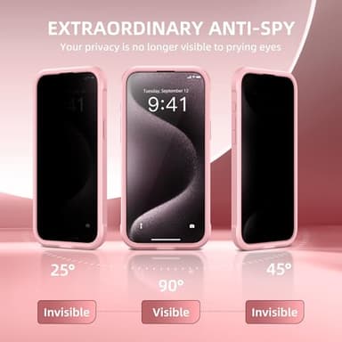 TIESZEN for iPhone 15 Pro Max Case, Compatible with MagSafe, Built-in Privacy Screen Protector and Camera Protection, Anti Spy Full Body Dustproof Shockproof Hard Phone Case 6.7", Pink - Image 9