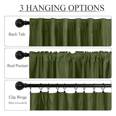 RYB HOME Green Curtains Velvet 96 inches 2 Panels Set, Back Tab & Rod Pocket Leaf Pattern Blackout Room Darking Curtains & Drapes for Nusery Bedroom Office Christmas Festival, Hunter Green - Image 2