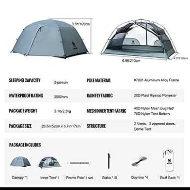OneTigris COSMITTO 2 Person Backpacking Tent - Free Standing Lightweight Waterproof 3 Season Camping Tent for Outdoor Hiking Mountaineering - Image 4