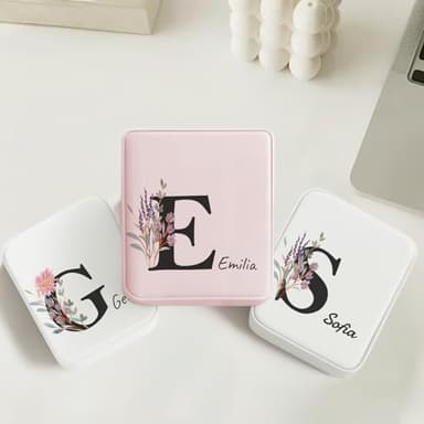 Personalized Jewelry Box with Initial and Name and Flower Custom Travel Leather Jewelry Organizer Box for Women Maid of Honor Gifts Birthday Valentine's Day Christmas Gifts for Girls and Mom - Image 2