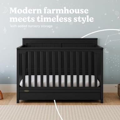 Graco Hadley 5-in-1 Convertible Crib with Drawer (Black) – Combo, Includes Full-Size Nursery Storage, Converts from Baby Crib to Toddler Bed, Daybed - Image 3