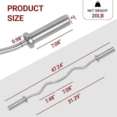 Fitvids Olympic EZ Curl Barbell Bar 47", 2-Inch Curl Bar for Weight Lifting, Hip Thrusts, Squat, Biceps-Home Gym Weight Bars, Chrome Curling Bars for 2 Inch Weight Plates - Image 2