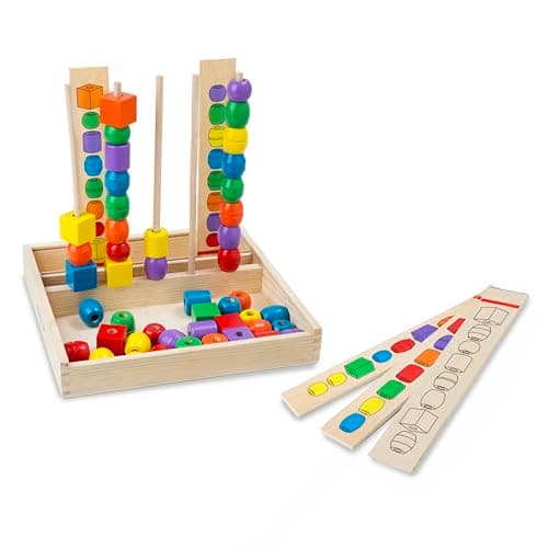 Melissa & Doug Bead Sequencing Set with 46 Wooden Beads and 5 Double-Sided Pattern Boards - Image 1