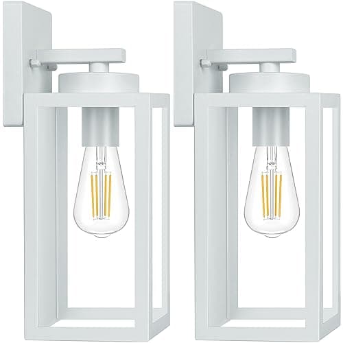 BesLowe 2-Pack Outdoor Wall Light Fixtures, Exterior Waterproof Wall Lanterns, Porch Sconces Wall Mounted Lighting with E26 Sockets & Glass Shades, Modern Wall Lamps for Front Door, Grey - Image 1