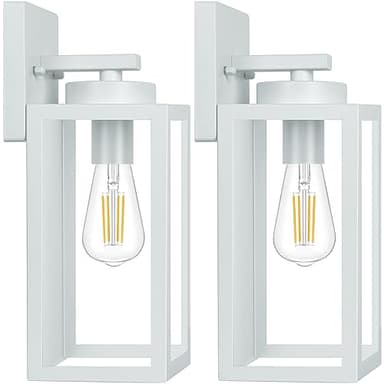 BesLowe 2-Pack Outdoor Wall Light Fixtures, Exterior Waterproof Wall Lanterns, Porch Sconces Wall Mounted Lighting with E26 Sockets & Glass Shades, Modern Wall Lamps for Front Door, Grey - Image 1
