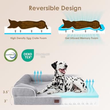 EHEYCIGA Orthopedic Dog Beds Large Sized Dog, Waterproof Memory Foam Pet Bed with Sides, Non-Slip Bottom Large Pet Bed with Washable Removable Cover, Grey - Image 2