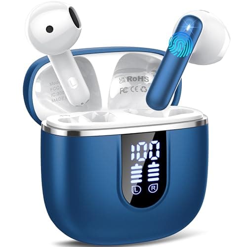 Wireless Earbuds, 2025 Bluetooth 5.4 Headphones in Ear Buds 3D Bass Stereo, 40H Ultralight Bluetooth Earbuds with 4 ENC Noise Cancelling Mic, USB-C, IP7 Waterproof Earphones for Android iOS Pad, Blue - Image 1