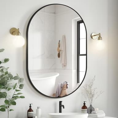 Bathroom Mirror for Wall,36''x24'',Black Oval Mirror for Bedroom Entryway Bathroom, Metal Framed Vanity Mirror(36''x24'',Black) - Image 1