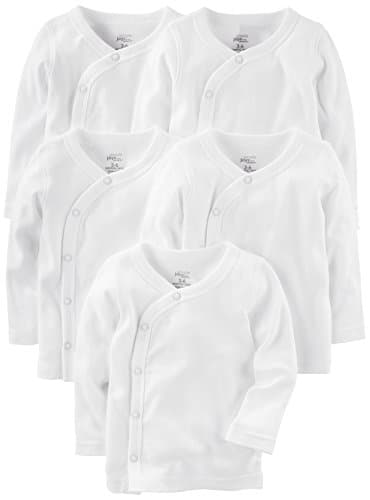 Simple Joys by Carter's Baby 5-Pack Side-snap Long-Sleeve Shirt, White, Preemie - Image 1