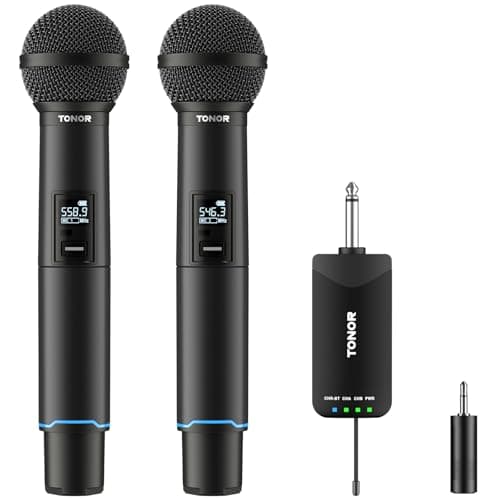 TONOR Rechargeable Wireless Microphones, Metal Bluetooth Handheld Cordless Mic System with Receiver, 2x25 UHF Professional Dynamic Mic for Karaoke, Church, Singing, Wedding, Meeting, DJ, 328ft TW720 - Image 1