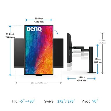 BenQ PD3205UA Ergo Arm Mac-Ready 32" 4K UHD | 99% Rec.709 & sRGB | IPS | Built-in Ergo Mount | ICCSync | Uniformity | Delta E≤3 | CAQCOLOR | Pantone | USB-Hub | USB-C (90W) (Renewed) - Image 3