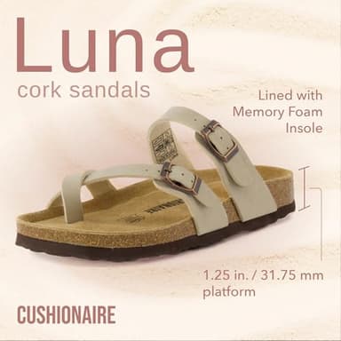 CUSHIONAIRE Luna Crossover Toe Strap Womens Sandals – Cork Footbed Slides with Adjustable Straps, Summer Sandals for Women 2025, STONE 9 - Image 2