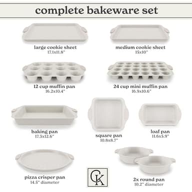 Country Kitchen Nonstick Stackable Bakeware Set - Heavy Duty, Durable, Easy Release Baking Set, Cream, 10 Pcs - Image 2