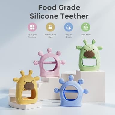 Momcozy Baby Teether Toys | Food Grade Silicone Teething Relief 0-6 Months | Teething Toy 6-12 Months | Baby Essential | Yellow and Blue - Image 2