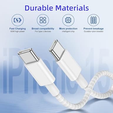 3-Pack Grey 3.3FT 60W USB C to USB C Cable, Type C Fast Charging Cable for iPhone Air 17 16e 16 15 Pro Plus Pro Max，for Galaxy S25/S24, for iPad Pro/Air/mini, for MacBook Pro/Air and More - Image 4