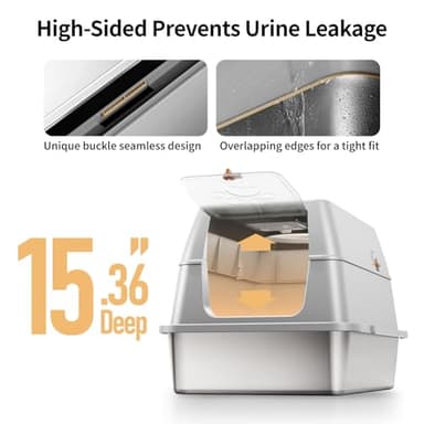 Eosarcu Stainless Steel Cat Litter Box with Lid, XL Large Enclosed High Sided Litter Box with Removable Lid, Carbon Filters -Odor Free, Easy Cleaning, Anti-Urine Leakage for Big Cats/Multiples-Grey - Image 7