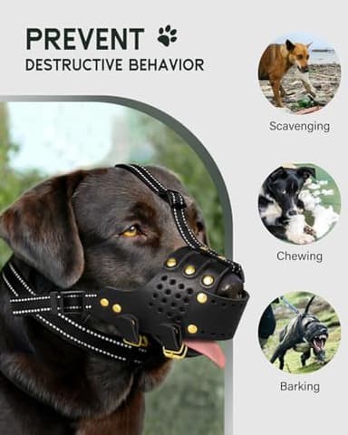 Dog Muzzle, Leather Basket Soft Muzzles Medium Large Breeds, Pitbull Dog Muzzle Amstaff Staffordshire Terrier, German Shepherd Dalmatian Doberman Adjustable (L) - Image 2