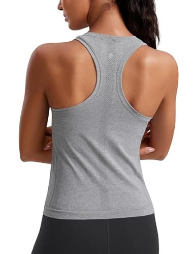 CRZ YOGA Seamless Womens Breathable Workout Tank Tops Racerback High Neck Sleeveless Running Athletic Shirts Slate Grey Marl Small - Image 1