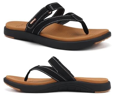 COFACE Womens Orthopedic Flip Flops Ladies Slip On Athletic Yoga Mat Memory Foam Cushioned Recovery Walking Thong Sandals Summer Beach Pool Slippers Plantar Fasciitis Arch Support Black Brown Size 8.5 - Image 1