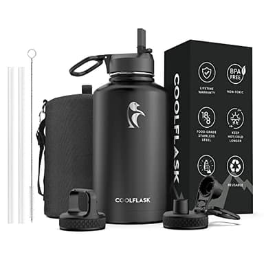 64 oz Water Bottle Insulated with Straw & 3 Lids, Coolflask Large Metal Stainless Steel Water Jug Big Half Gallon Wide Mouth for Sports, Gym or Office, Non-BPA Keep Cold 48H Hot 24H, Magic Black - Image 8