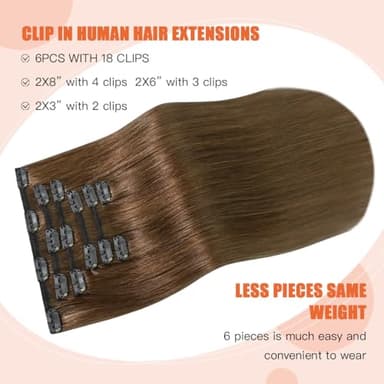 UGOTRAYS Light Brown Hair Extensions Clip in Human Hair 20 Inch 120g 7pcs Remy Hair Silky Straight 16clips One Pack for Women #6 Chestnut Brown Hair Extensions - Image 2