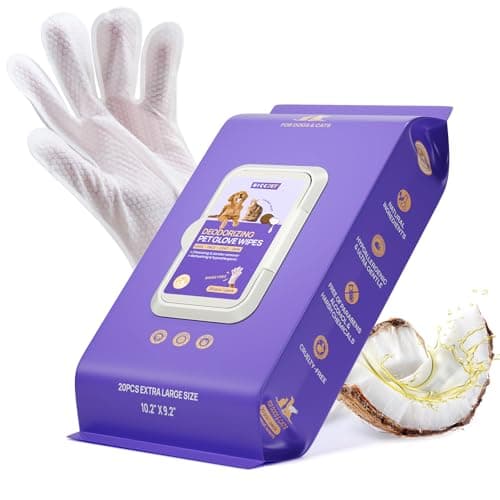 HICC PET Cleaning Deodorizing Glove Wipes for Dogs & Cats, Vet Recommended Hypoallergenic Pet Cleaning and Hydrating Glove Wipes, Nourish Fur Coconut Oil Pet Bathing Wipes for Horse Coat Care - Image 1